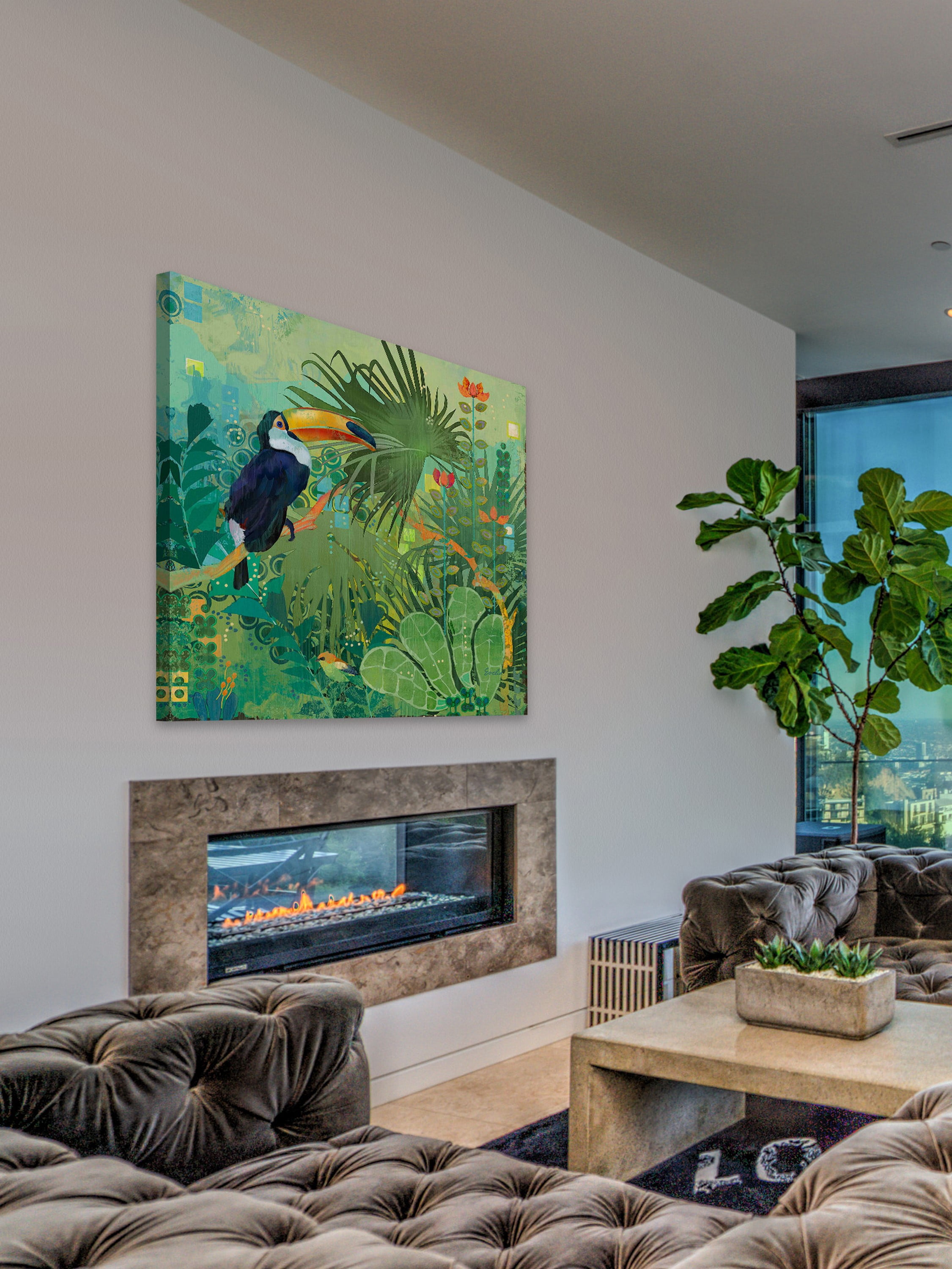 "Toucans and Flowers" Painting Print on Wrapped Canvas