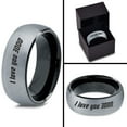 thumbnail image 4 of Tungsten I Love You 3000 Engraved Quote Band Ring 8mm Men Women Comfort Fit Black Dome Brushed Gray Polished, 4 of 4