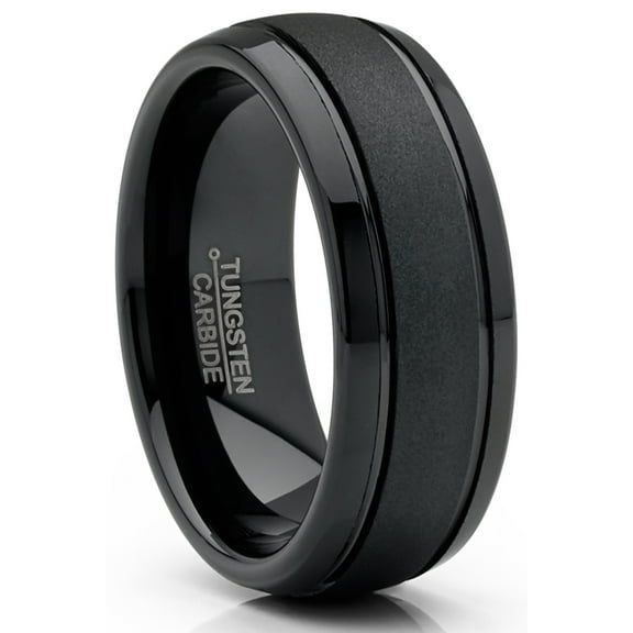 Metal Masters Mens Tungsten Carbide Ring Black Goldtone Dome Sandblasted Wedding Band 8mm