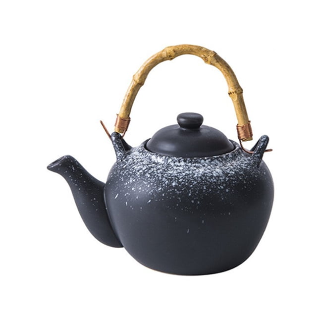 Japanese Style Teapot Exquisite Ceramic Tea kettle Creative Bamboo Handle Portable Tea Pot (Big Teapot Ink Snow)