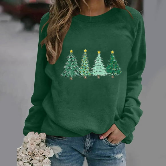 Tetras Sweatshirt for Women,Women's Round Neck Fashion Casual Long Sleeve Christmas Print Sweatshirt,Tops Blouse