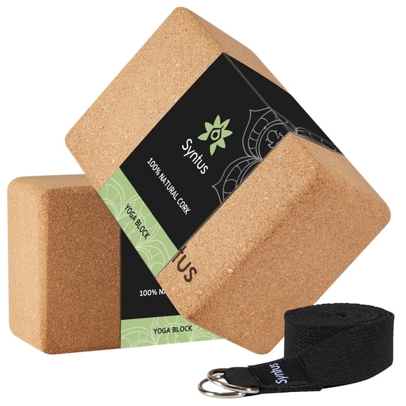 Set de 2 bloques de yoga y correa Syntus de corcho 23 x 15 x 10 cm