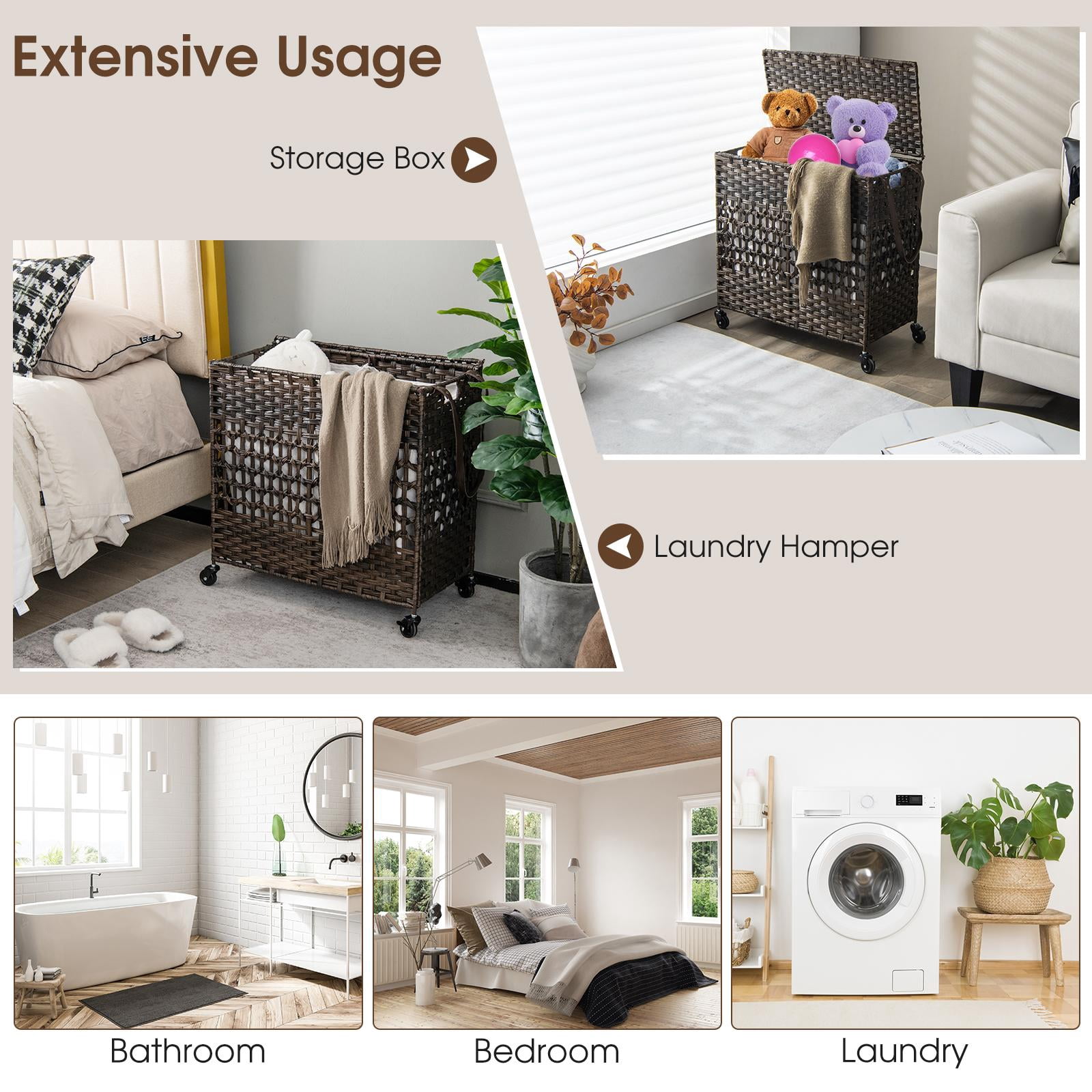 Giantex  Laundry Hamper, Basket  w/Wheels & Lid, Large Storage Clothes Basket for Home
