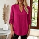 thumbnail image 3 of Tops de Manga Larga de las Mujeres Casual Color Sólido V Cuello Tres Cuartos de Manga Blusa Suave, 3 of 7