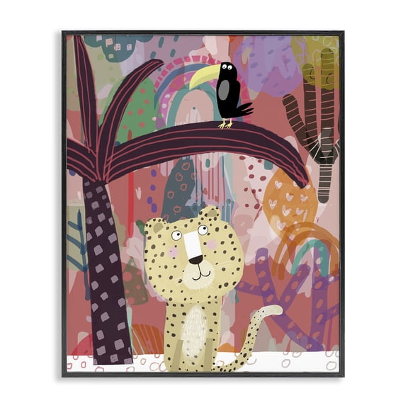 Whimsical Cheetah & Toucan Black Framed Giclee Art, design by Carla Daly
