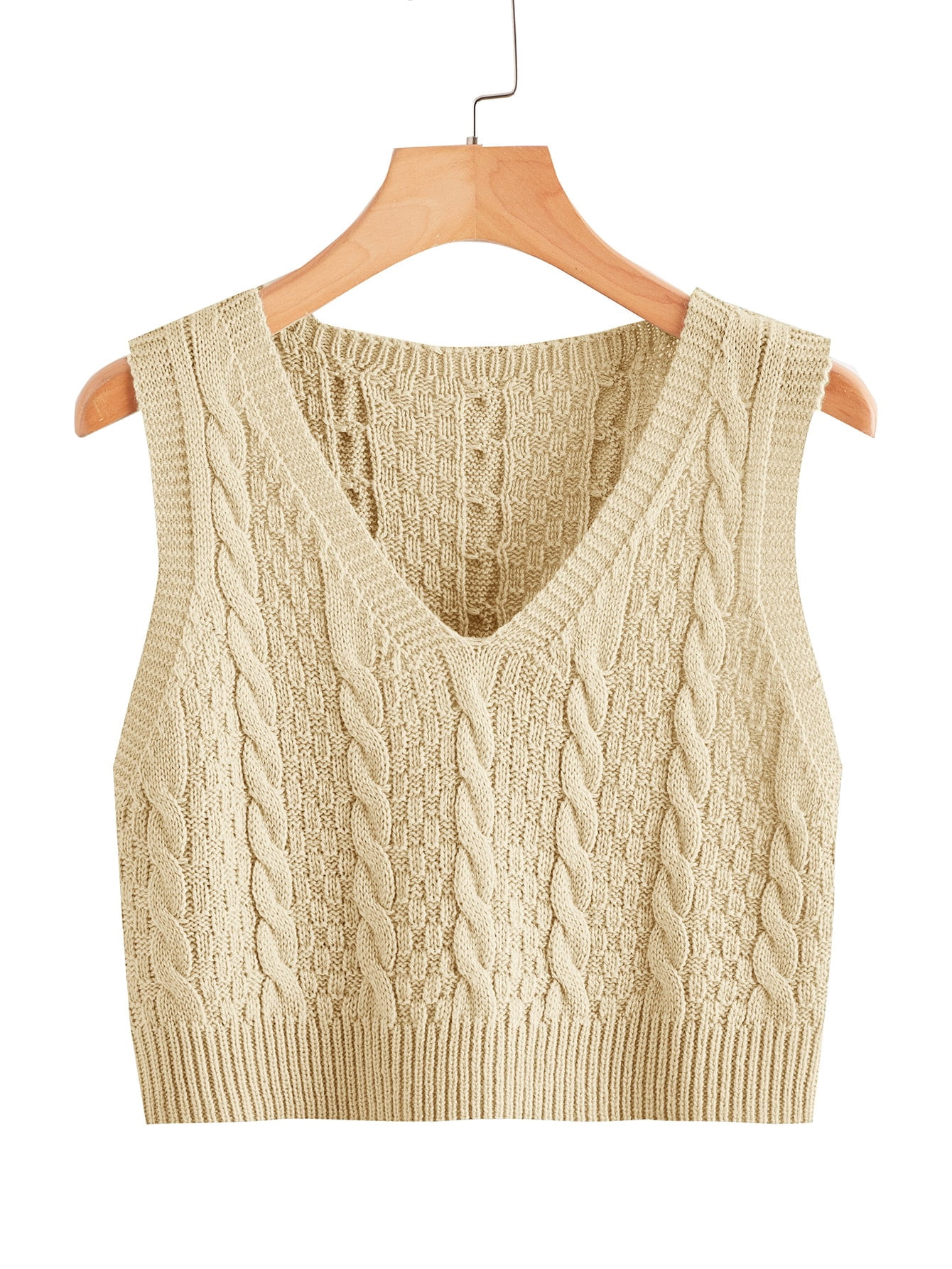 Women's V Neck Cable Knit Sweater Vest 