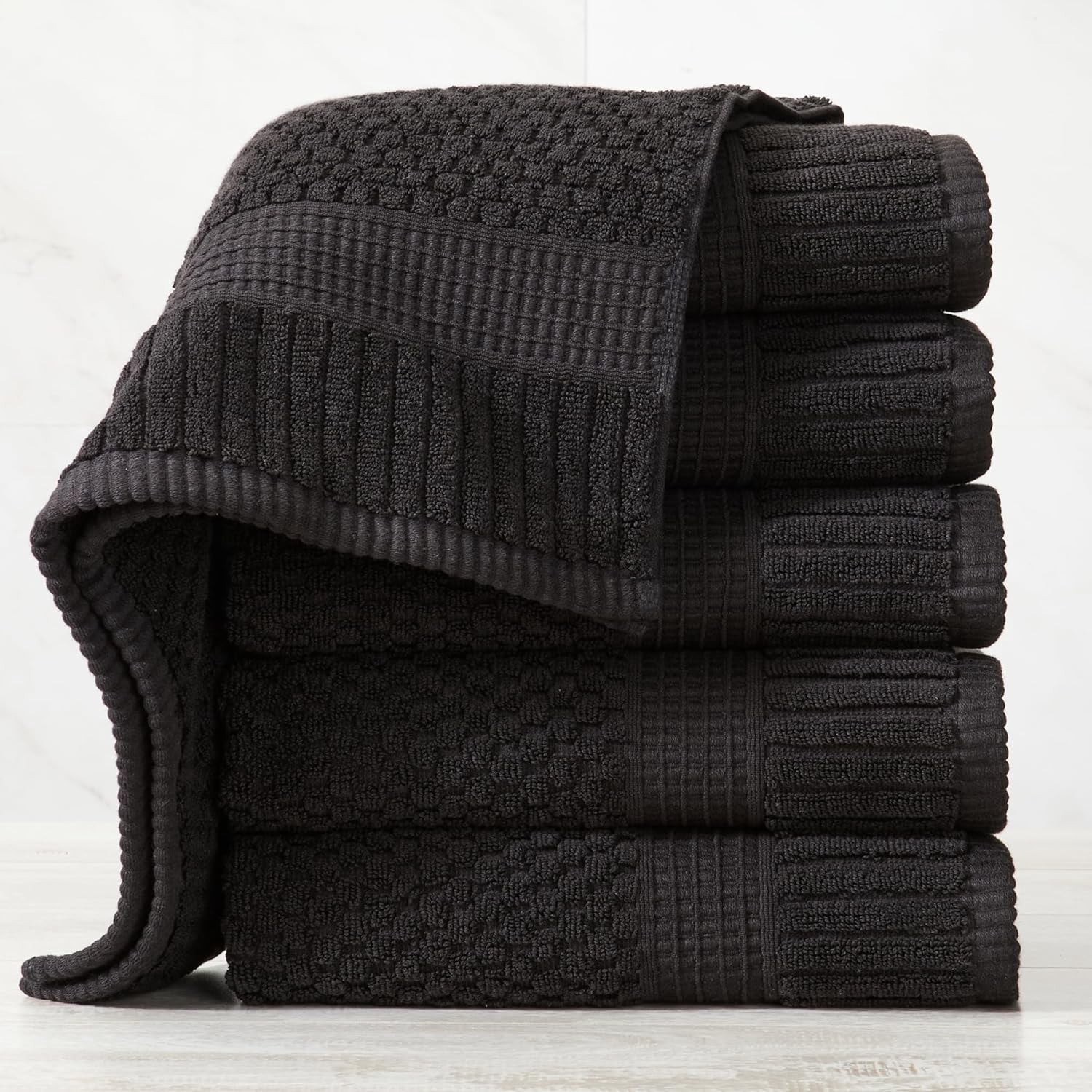 100% Cotton Hand Towel 6 Pack Hand Towel Set | Super Soft & Absorbent Quick-Dry Hand Towels 16" x 28" |Textured and Durable Cotton | Trinity Collection (6 Pack Hand Towel, Black)