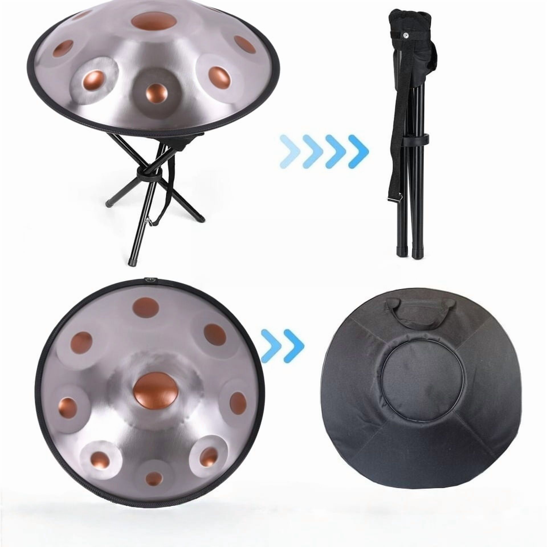 Silver 9-Tone 18” Handpan Drum Professional Percussion for Meditation & Performance – Easy-to-Play for Beginners & Enthusiasts