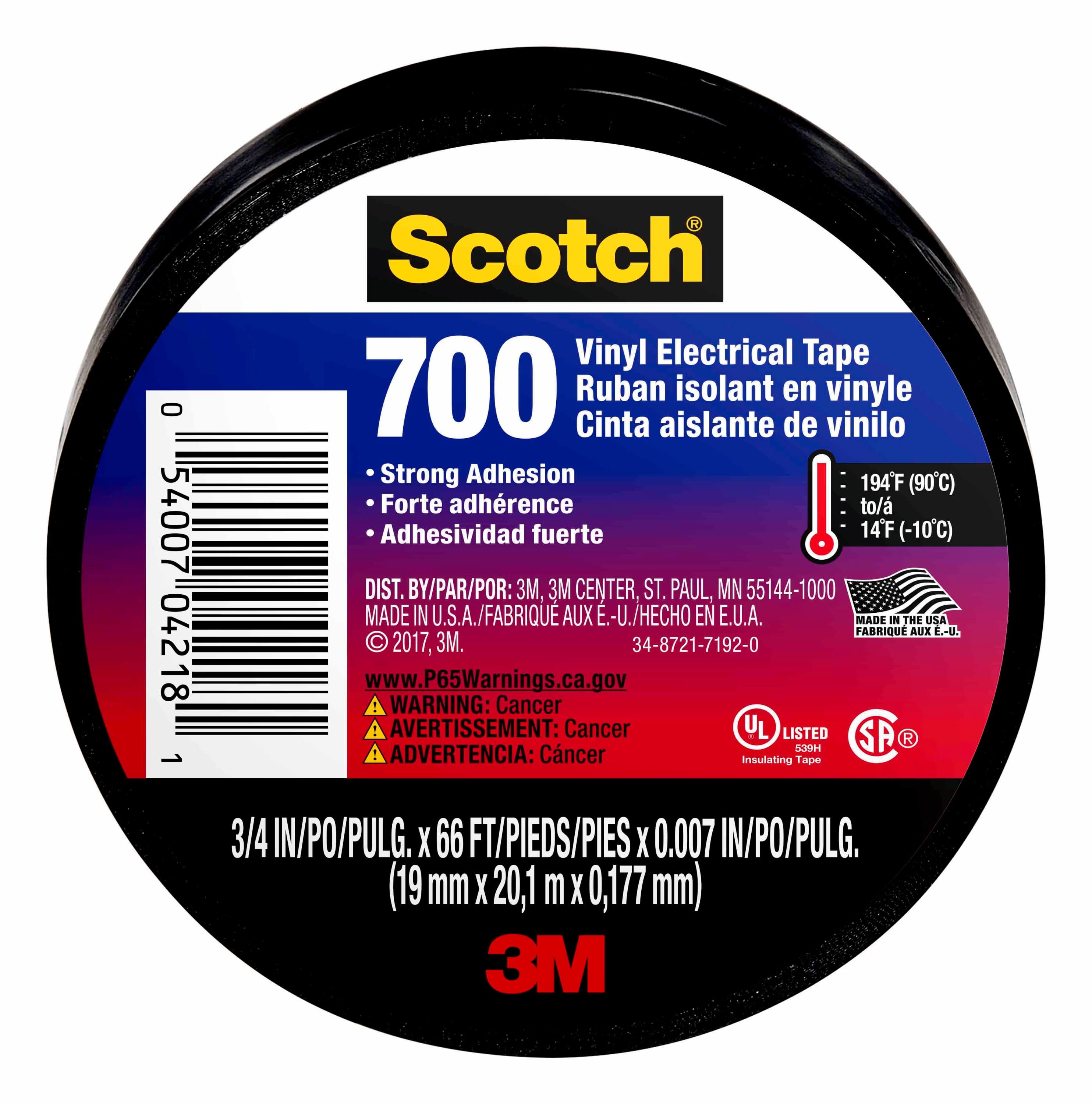 Scotch 190T Super Thin Assorted Waterproof Vinyl Plastic Tape 125 L x 3/4 W in. 