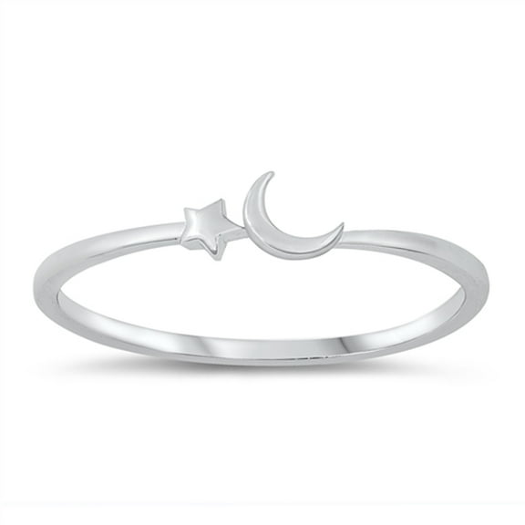 Star Crescent Moon Astrological Ring .925 Sterling Silver Band Jewelry Female Male Unisex Size 10