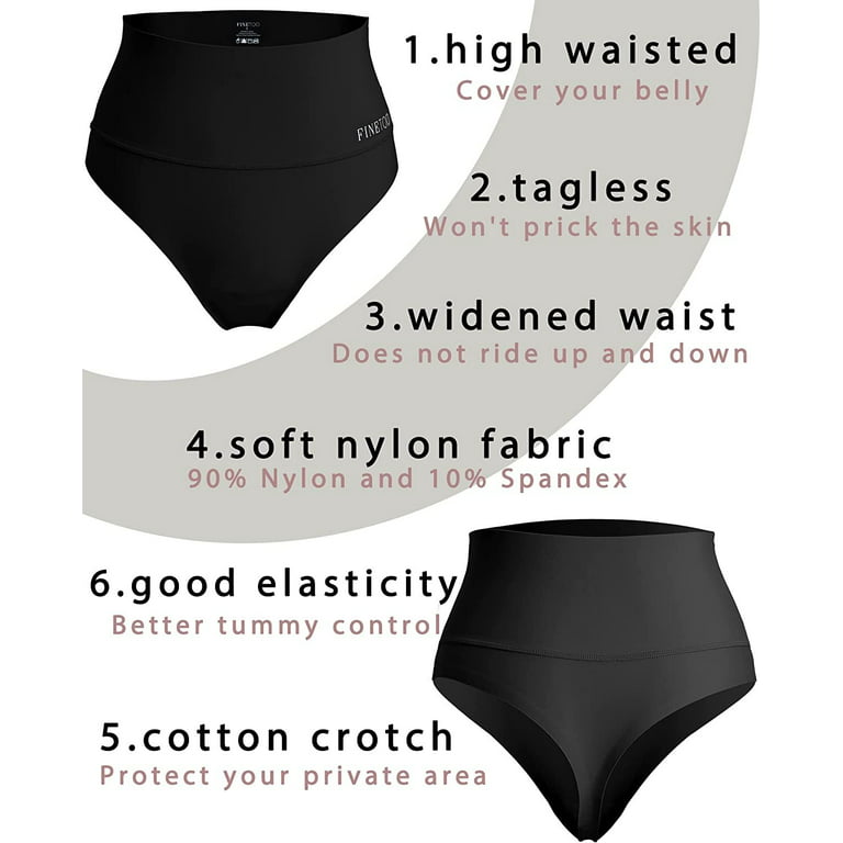 FINETOO 2 Pack High Waisted Thongs for Women Tummy Control