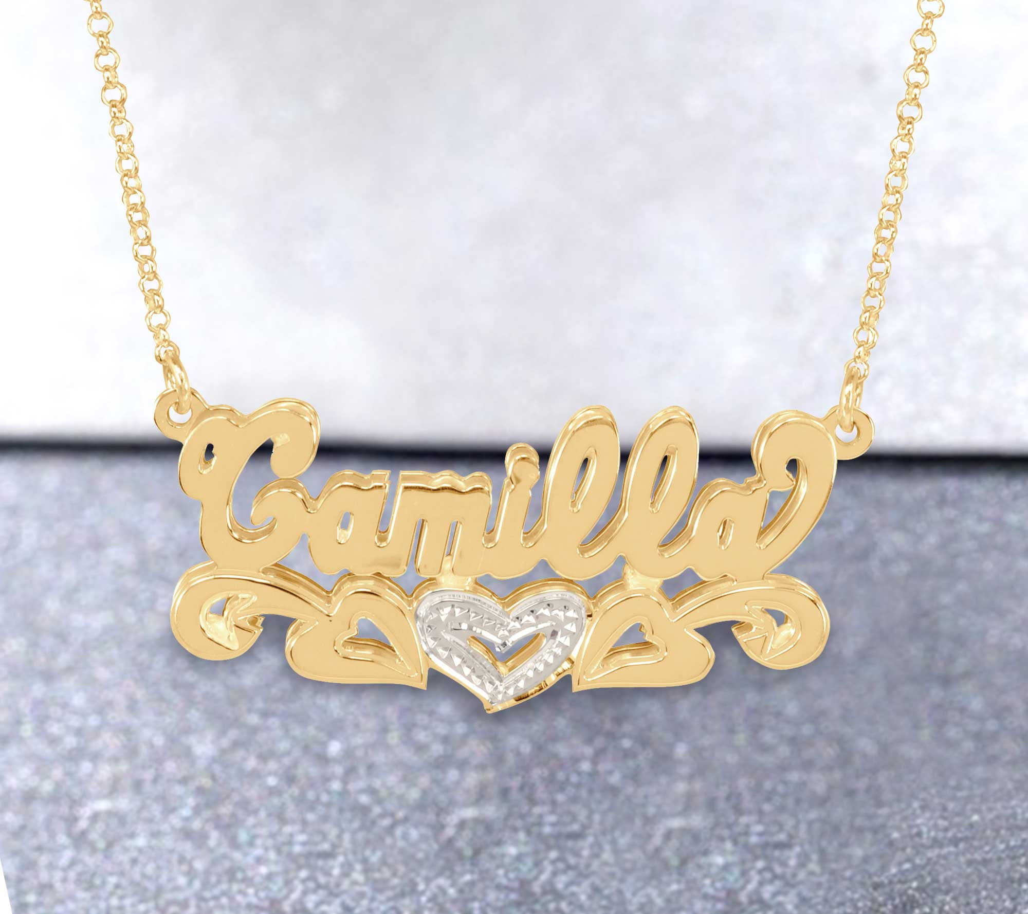 Heights Jewelers Personalized Double D Bling Name Necklace In K Gold Plated Sterling Silver