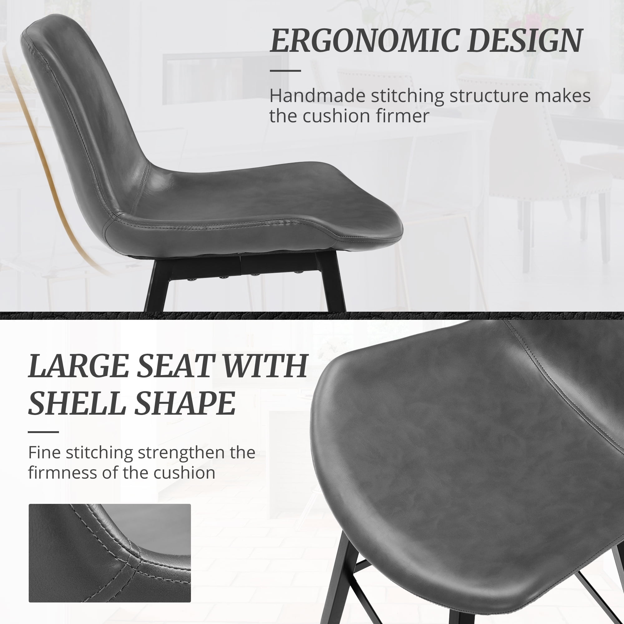 Dycanpo Modern Faux Leather 24 Inch,Counter Height Bar Stools Set of 3,for Home Kitchen, Gray