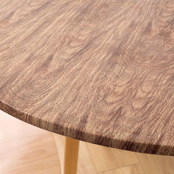 Springrain Wood-Grain Round Tablecloth, Waterproof Vinyl Table Cover with Flannel Backing, Wipeable Elastic Edged Table Cloth for Kitchen Dining Decor, 42" / 60", Brown Wood Grain