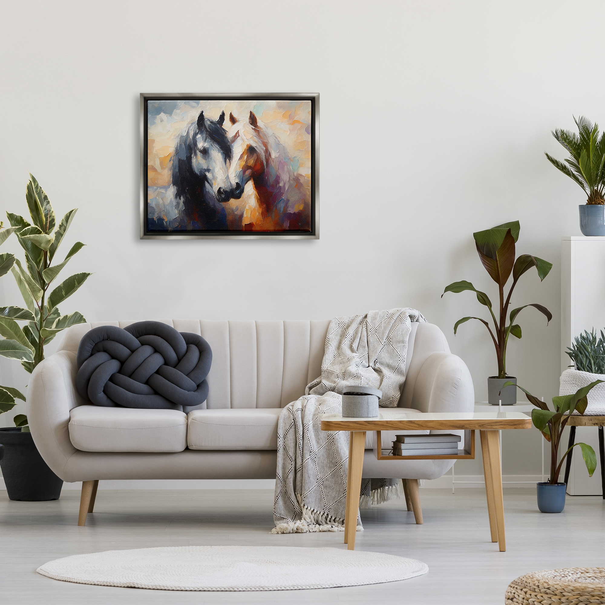 Stupell Industries Hugging Horses Painting Animals & Insects Painting Gray Floater Framed Canvas Art Print Wall Art, 31 x 25