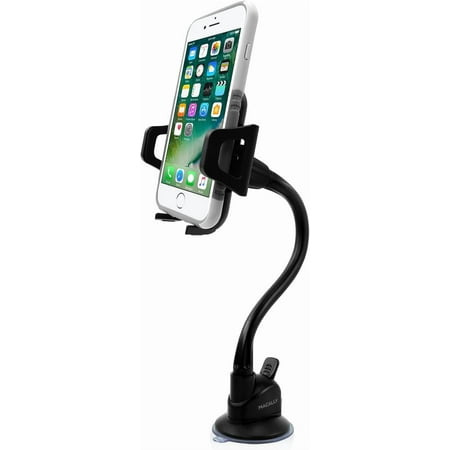 Macally Windshield Phone Mount – Strong Suction Cup Gooseneck Car Phone Holder, Universal for iPhone, Samsung, Android, Cell Phones