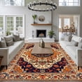 thumbnail image 4 of Orange Boho Flower Large Area Rug 8x10 FT, Non Slip Living Room Throw Carpet, Traditional Oriental Tribal Ethnic Washable Soft Indoor Outdoor Carpet Non-Shedding Rug for Bedroom Dining Room, 4 of 9