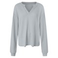 thumbnail image 6 of idosla Womens Oversized Long Sleeve Shirt Casual Waffle Knit Tunic Tops Lace Patchwork Pullover Sweatshirt (Light Gray, S), 6 of 8