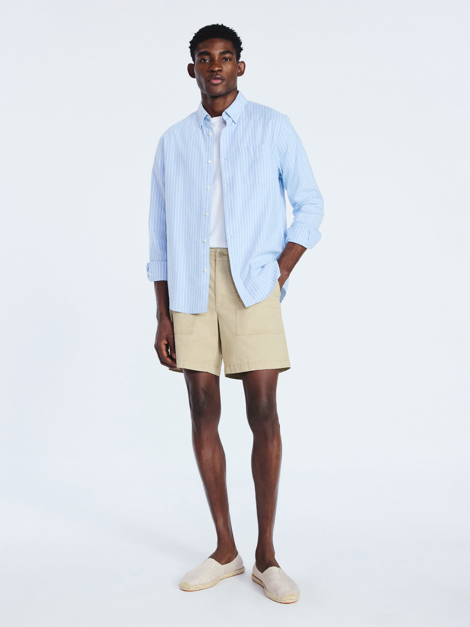 Free Assembly Men's Button Front Oxford Shirt with Long Sleeves, Sizes S-3XL