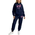 thumbnail image 2 of HOWPAY Sweatsuits Women 2 Piece Outfit Bow Printed Valentines Long Sleeve Hoodies Pullover and Jogger Sweatpants Tracksuits Casual Soft Comfy Lounge Sets Dark Blue M, 2 of 4