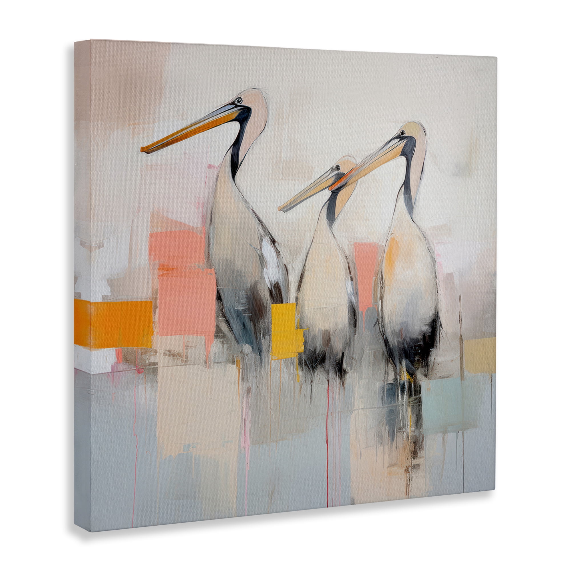 Stupell Industries Pelican Trio Abstract Animals & Insects Painting Gallery Wrapped Canvas Art Print Wall Art, 24 x 24