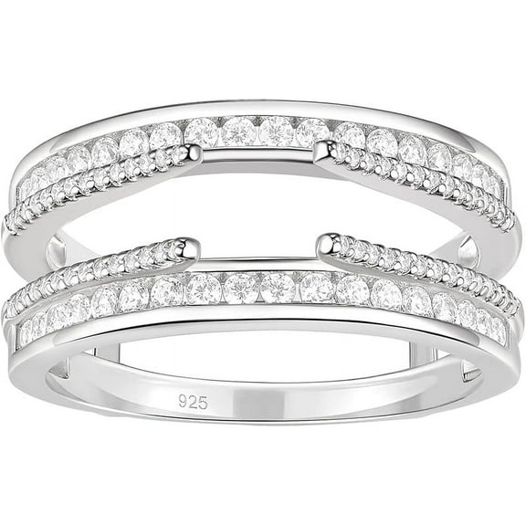 beryl_creation 14K White Gold Plated 2.10 Ct Round Cut Diamond Wedding Engagement Enhancer Guard Wrap Ring 925 Sterling Silver For Women's -5