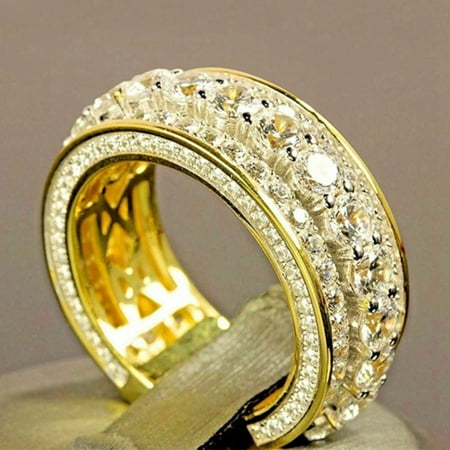AkoaDa Yellow Gold 2.0 Ct Round Cut Diamond Ring Anniversary Gift Engagement Bridal Wedding Rings Jewelry For Men And Women Size 5-11