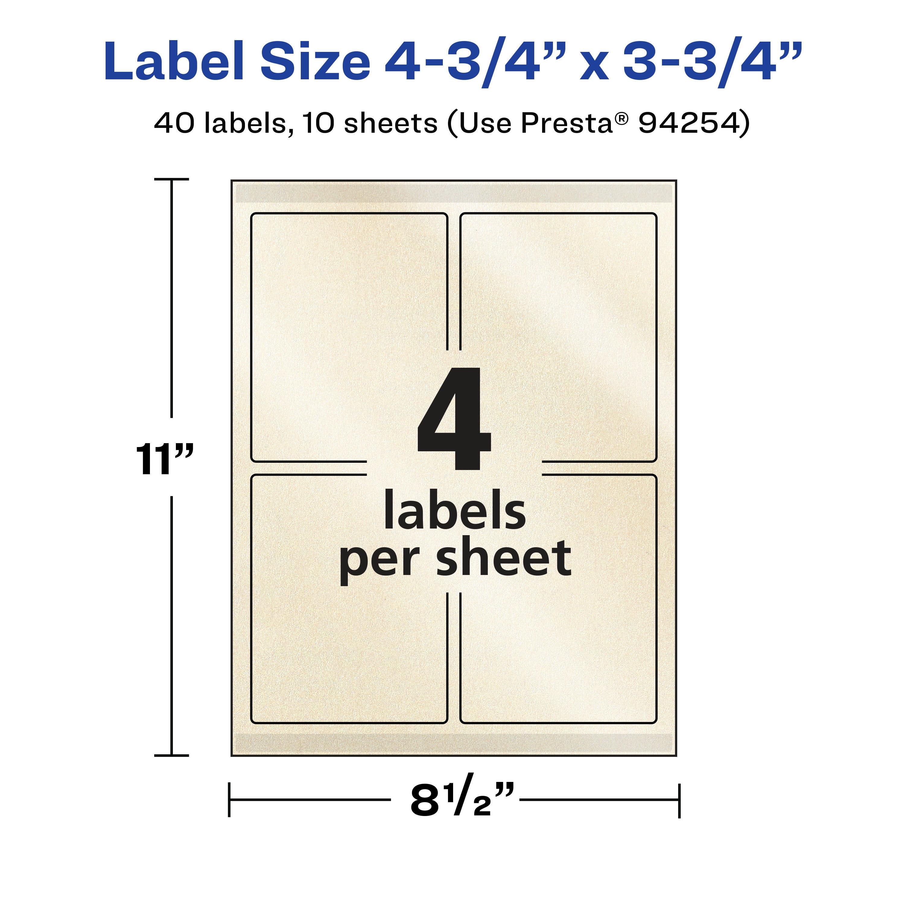 Avery Pearlized Ivory Rectangle Labels, 4.75" x 3.75", 40ct