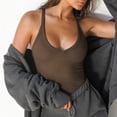 thumbnail image 3 of Sexy Tank Tops Woman Summer Rib Knit Deep V Neck Halter Tops Slim Fit Solid Casual Workout Yoga Blouses (Large, Coffee), 3 of 5