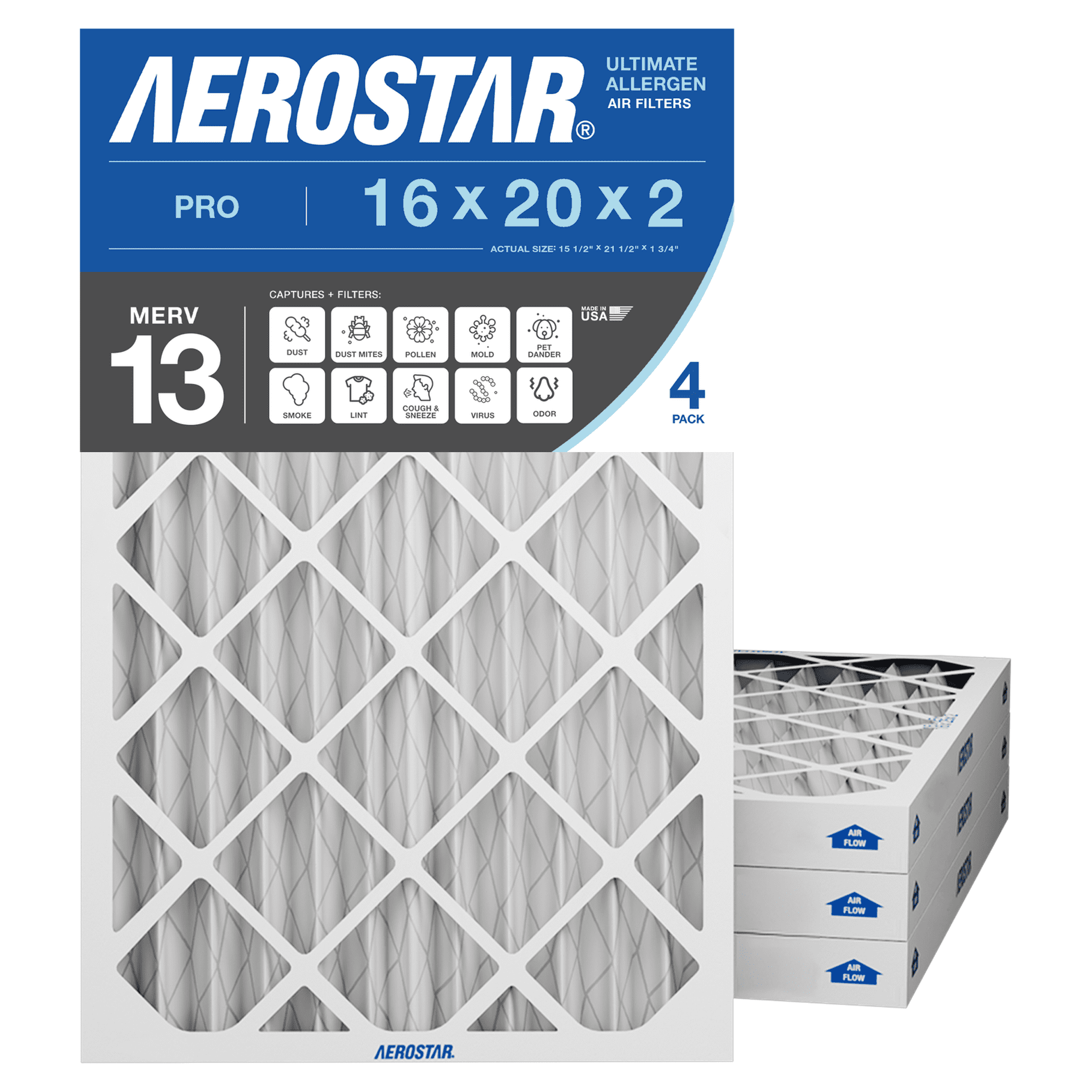 Aerostar MERV 8 Pleated Air Filter, 13 x 21 1/2 x 1, AC Furnace