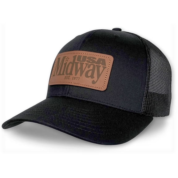 MidwayUSA Mens Richardson 112 Leather Patch Trucker Hat Black/Black