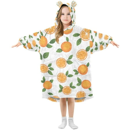 FORMRS Wearable Blanket Hoodie with Sleeves for Kids Cozy Flannel Sweatshirt Orange