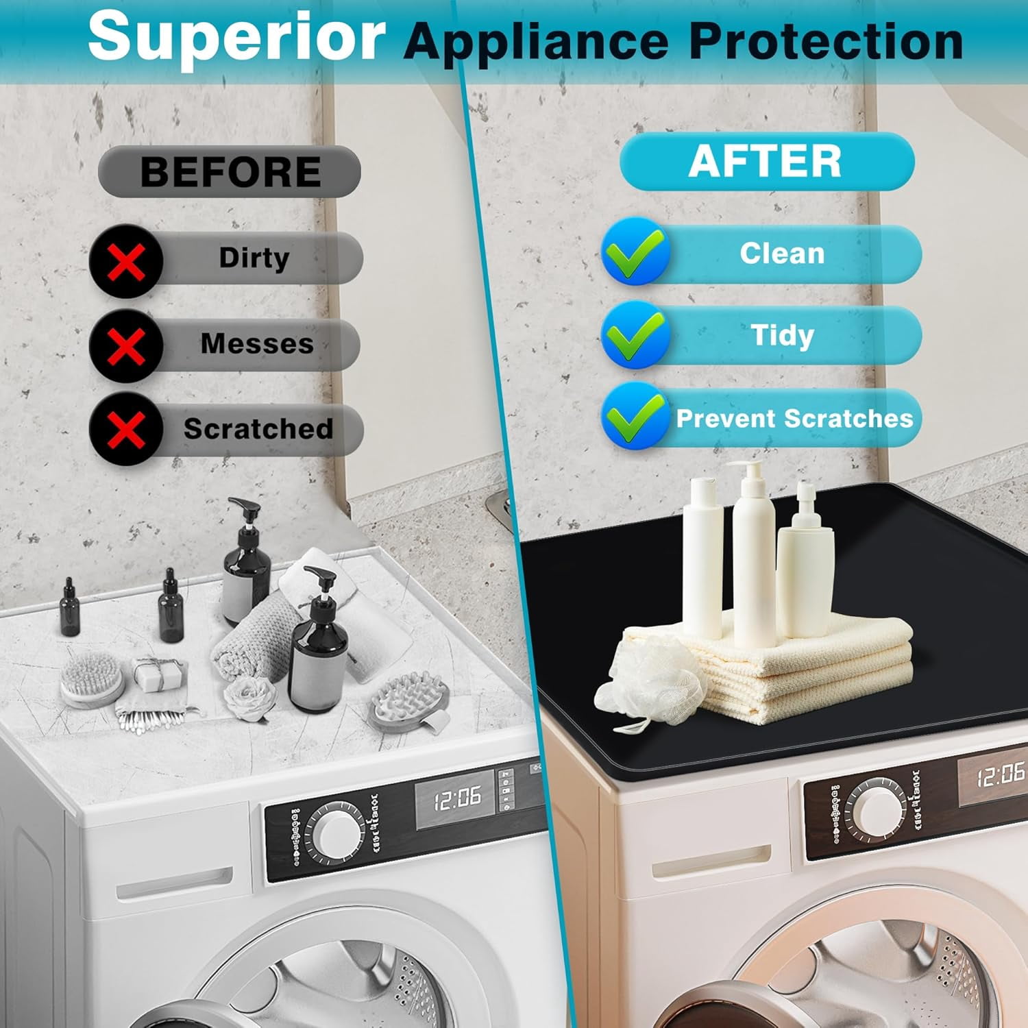 27 inches x 27 inches washing machine and dryer top cover, non-slip silicone washing machine dryer top protector, waterproof washing machine dryer countertop suitable for laundry room kitchen home (b