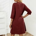 thumbnail image 4 of Gamivast Womens Casual Dress Linen V-Neck 3/4 Sleeve Button Tunic Dress Pockets Solid Shift Dress Loose Fit Mini Work Office Daily Wear Business Soft, 4 of 8