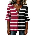 thumbnail image 3 of Stralyhd 3/4 Length Sleeve Womens Tops 2026 Summer Loose Casual V Neck Henley Blouses Beach Vacation Tops Work Shirts Black XXL, 3 of 6