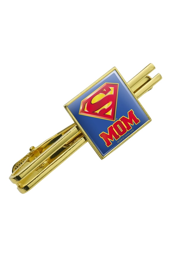 Superman Super Mom Shield Logo Square Tie Bar Clip Clasp Tack- Silver or Gold