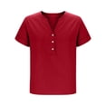 thumbnail image 4 of Linen Shirts for Women Button Down Shirts Short Sleeve Rolled up Cotton Tops Henley V Neck Solid Casual Blouses, 4 of 5