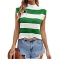 thumbnail image 4 of Women's Striped Sweater Vest Sleeveless Plunge Collar Cap Sleeves Ribbed Knit Summer Crop Top, 4 of 6