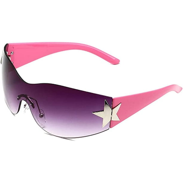 Y2k Rimless Wrap Around Sunglasses For Women Men Rhinestone Decor Gradient Lens Glasses One-piece Outdoor Eyewear UV400,Shawl