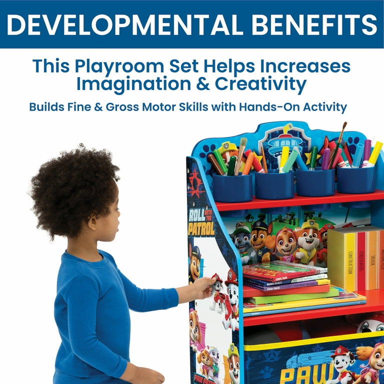 PAW Patrol 3-Piece Art & Play Toddler Room-in-a-Box by Delta Children –  Includes Draw & Play Desk, Art & Storage Station & Fabric Toy Box, Blue 
