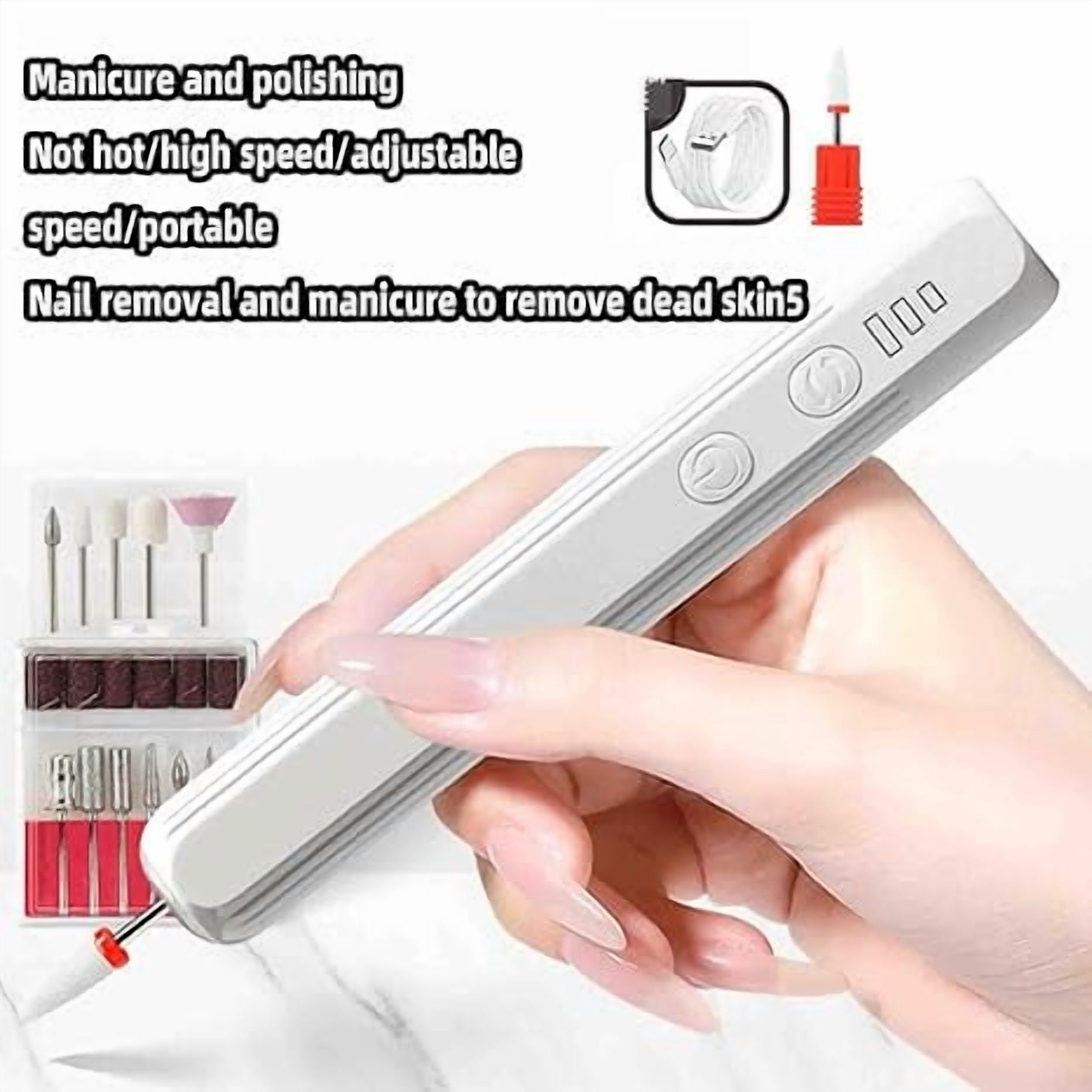 Electric Nail Drill for Acrylic Nails, USB Charging Nail Cuticle Remove Portable Nail Drill Machine (Beige)