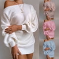 thumbnail image 2 of Suéter de otoño e invierno, estilo europeo y americano, informal, con hombros descubiertos, manga farol, vestido de punto, 2 of 6