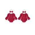 thumbnail image 2 of RUINIXCW Infant Girl Outfit Puff Long Sleeve Square Neck Bubble Romper and Headband, 2 of 8
