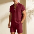 thumbnail image 2 of IWRICH Men's Two Piece Outfit Shorts Casual Short Sleeve Button down Shirt and Beach Shorts Set Summer Vacation Outfits Wine XXXL, 2 of 5