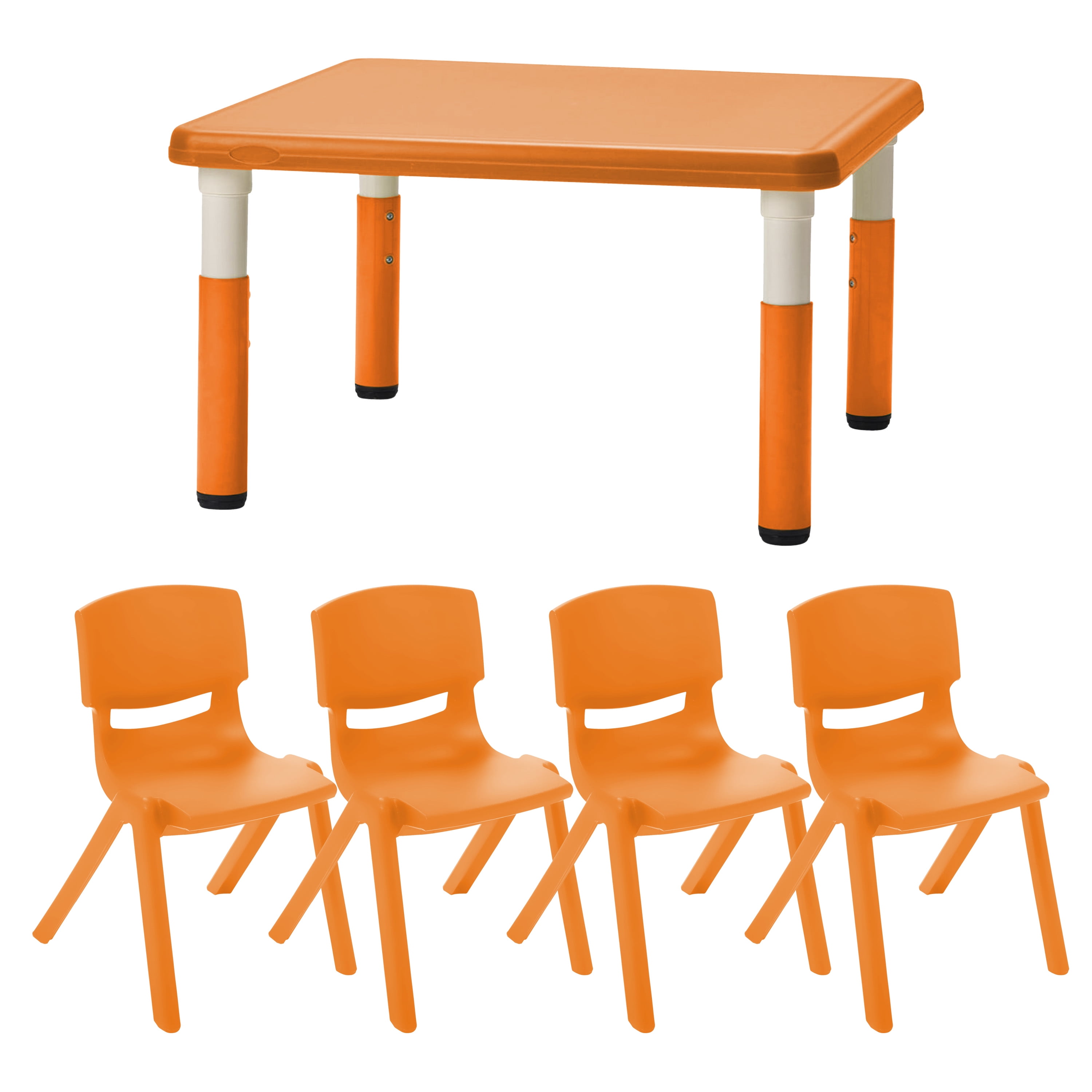 ECR4Kids 32in Square Resin Table and Four 12in Chairs Orange