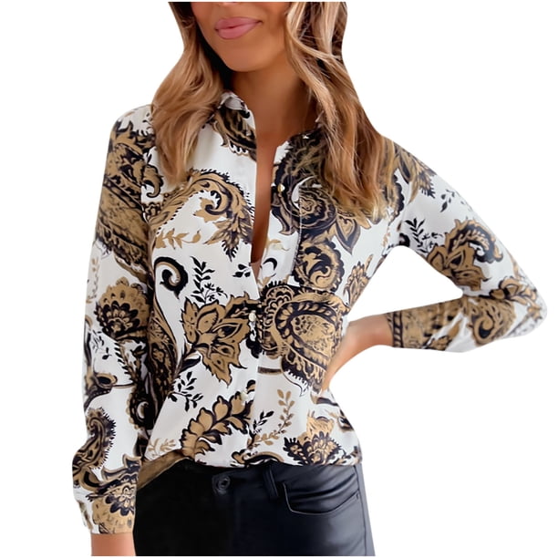Top de camisa con botones de manga larga para primavera/verano con estampado informal a la moda para mujer Fridja hkj2212