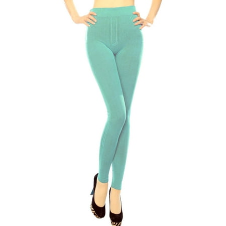 - Simplicity Women's Ribbed Stripe Texture Ankle Length High-Waist Leggings Mint