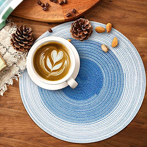 YIGEYIGE Round Placemats Set of 4,The Place Mats is Suitable for Holiday Parties,Family Gatherings and Daily Use,14.2'' Peacock Blue