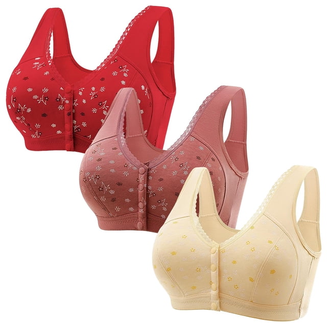 Dorinao Women Sexy Lace Front Button Shaping Cup Adjustable Shoulder Strap Large Size Bra, Multi-Color, S