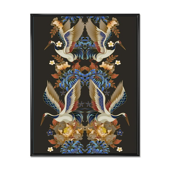 Designart 'Chinoiserie With Peonies and Birds IX' Traditional Framed Canvas Wall Art Print